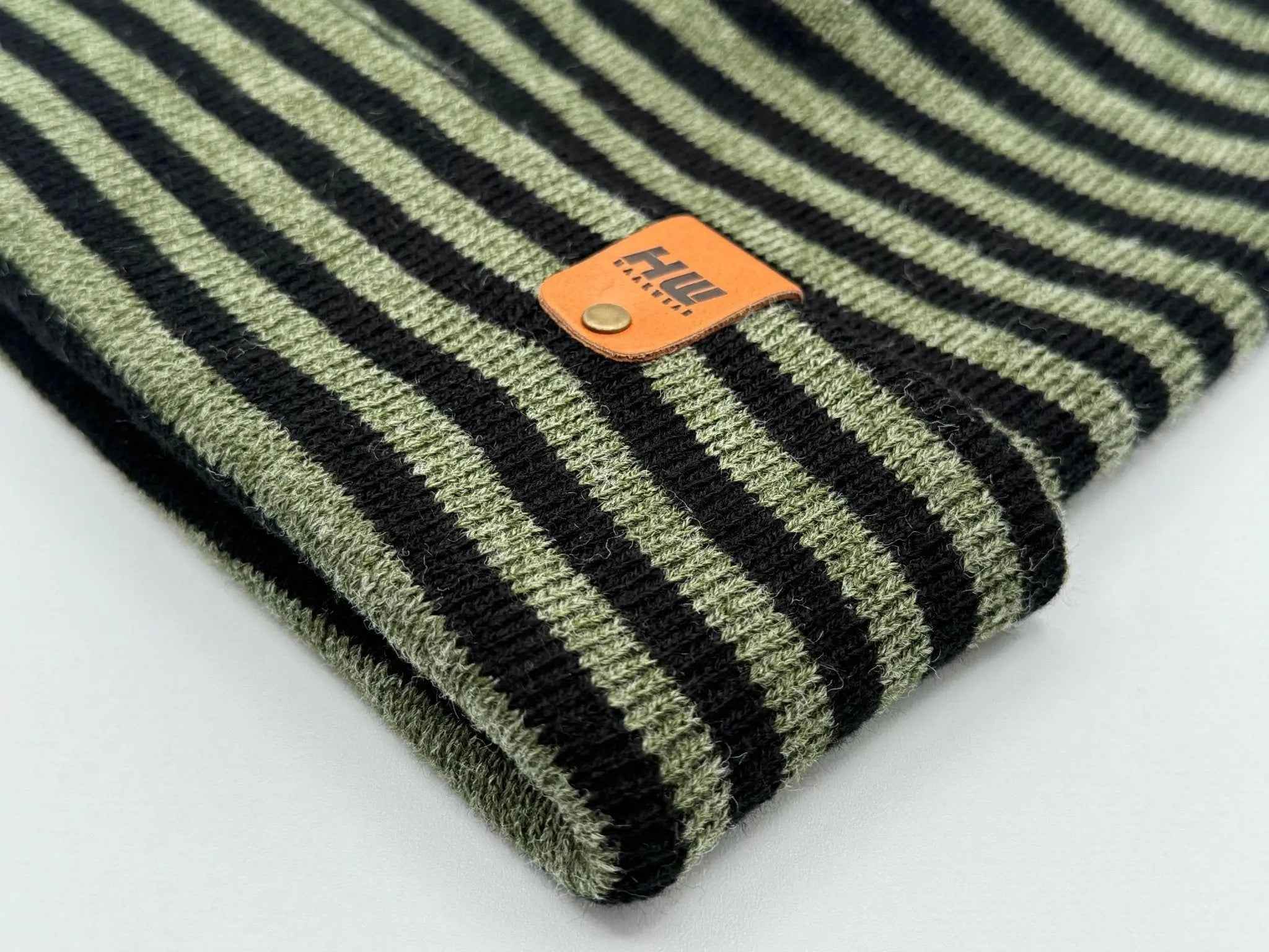 HAAKWEAR Classic RORO Cuffed Beanie / Hat - Black / Green, Made in USA