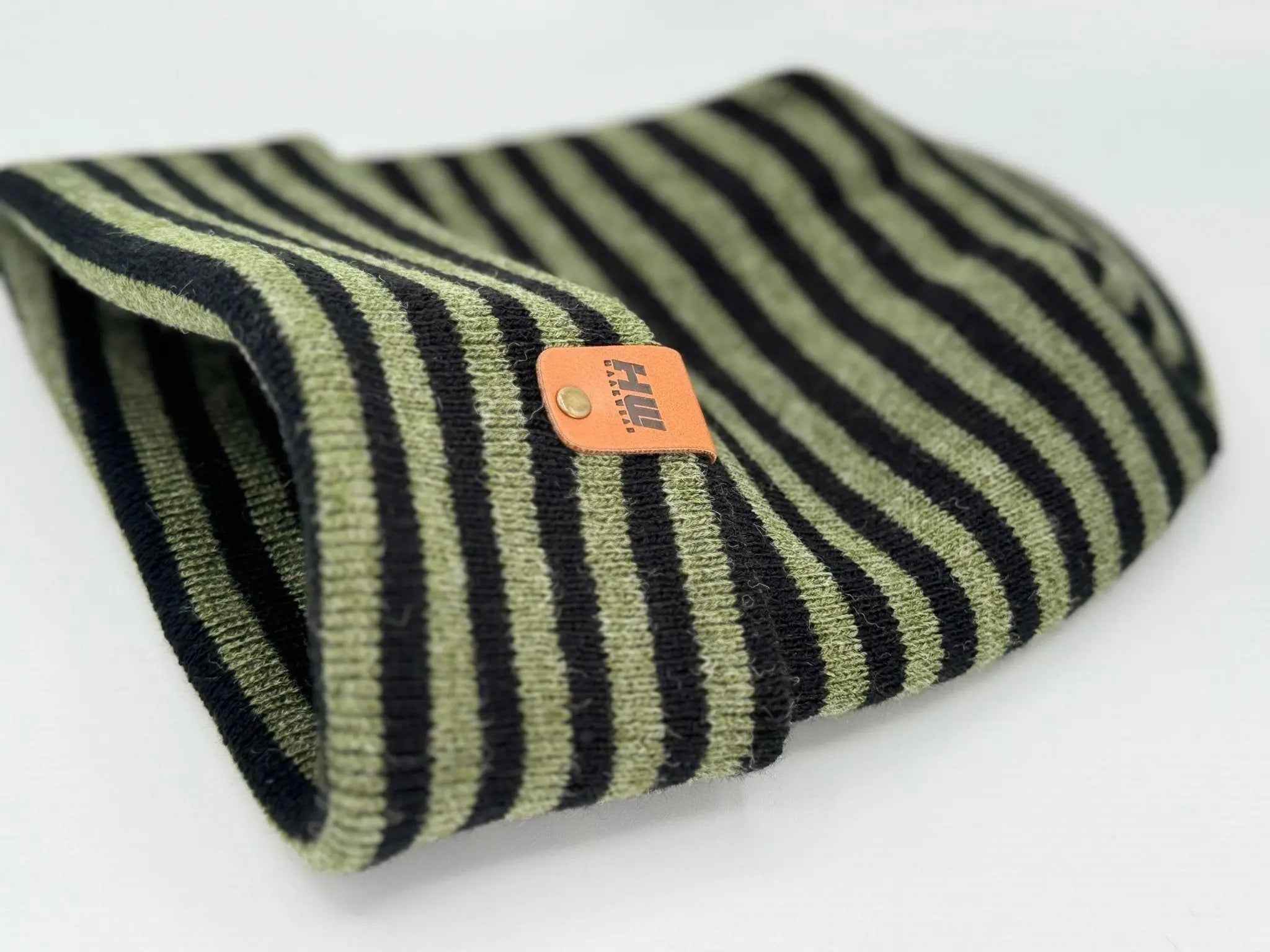 HAAKWEAR H Stitch RORO Cuffed Beanie (Patented Design) Black / Green, Made in USA