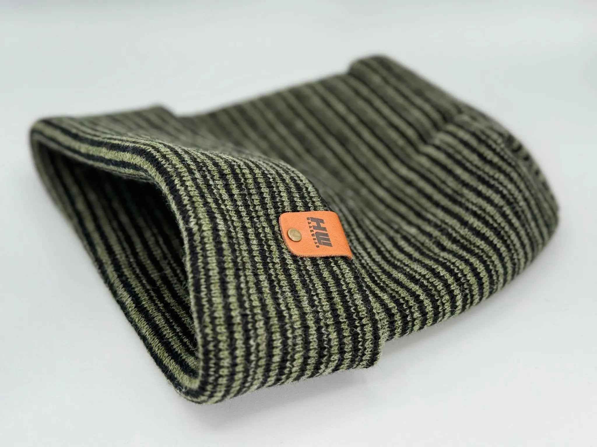 Trending Men’s & Women’s Beanie – H-Stitch Cuffed Beanie | Black/Green Contrast | Made in USA