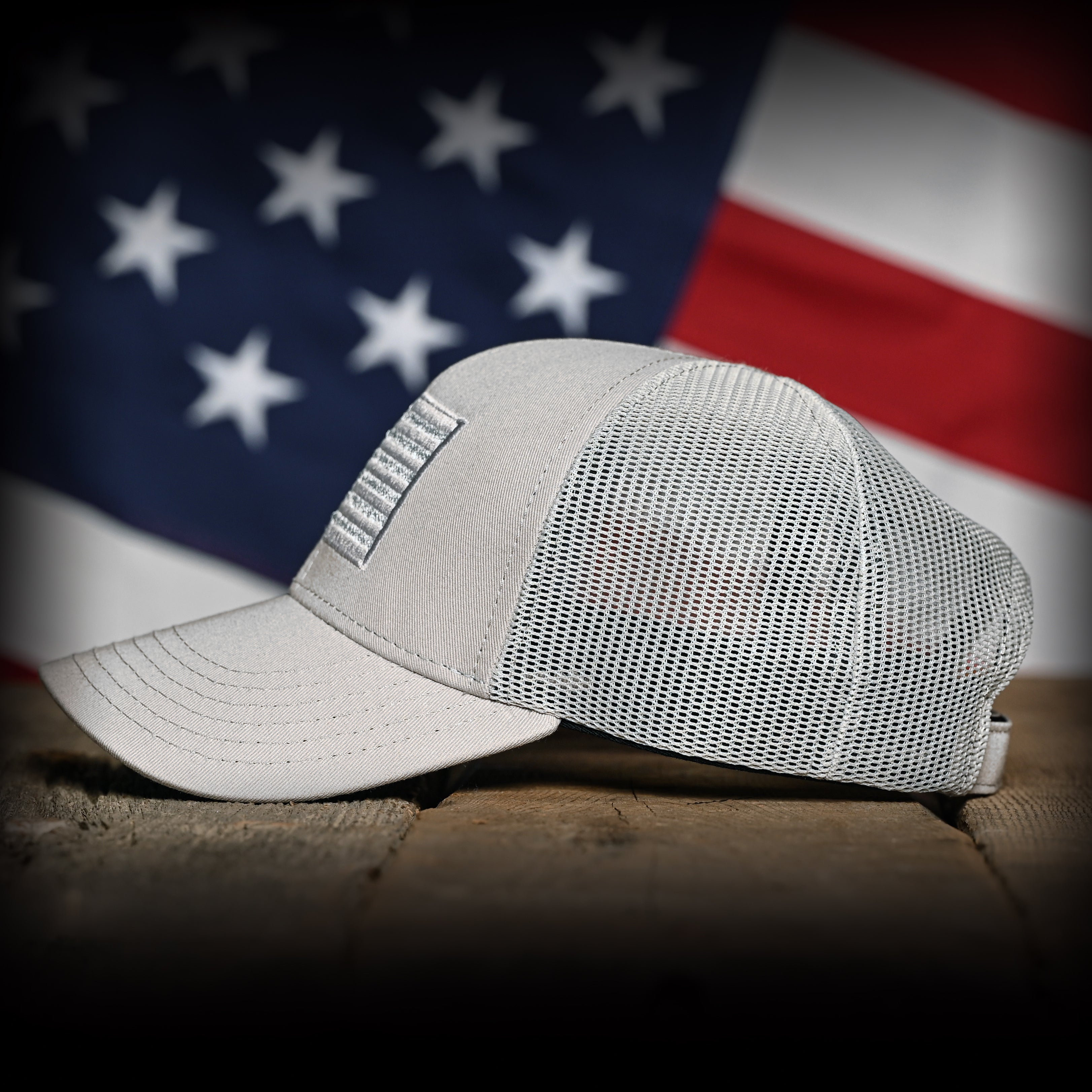 Tonal Light Gray American Flag Hat